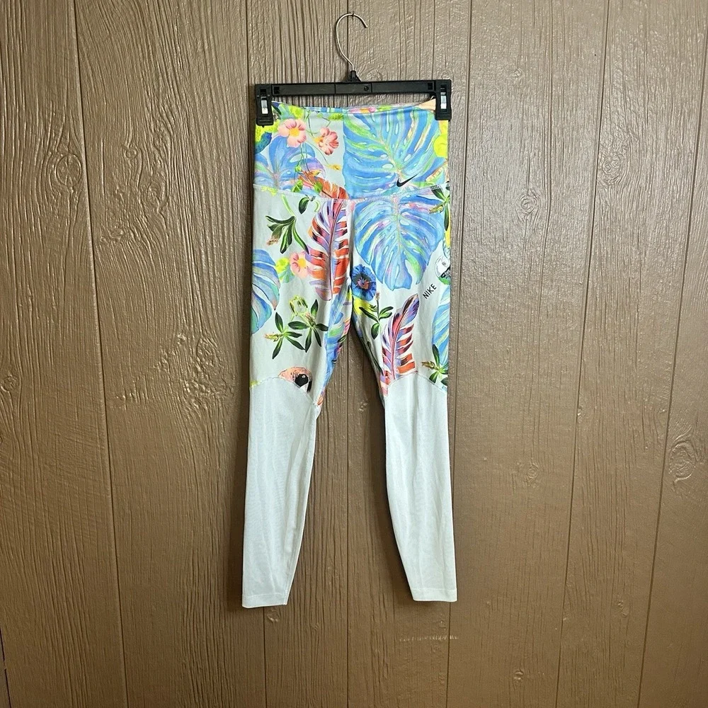 Nike Tropical Hyper Femme Power Leggings Mesh High Rise Size XS Athletic Gym